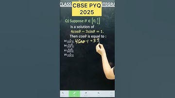 Q) Suppose 𝜃∈[0,𝜋/4] is a solution of 4cos𝜃−3sin𝜃=1. Then cos𝜃 is equal to JEE MAINS 2024