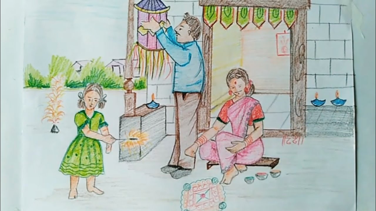 Diwali memory drawing ||diwali festival drawing|| memory drawing ...