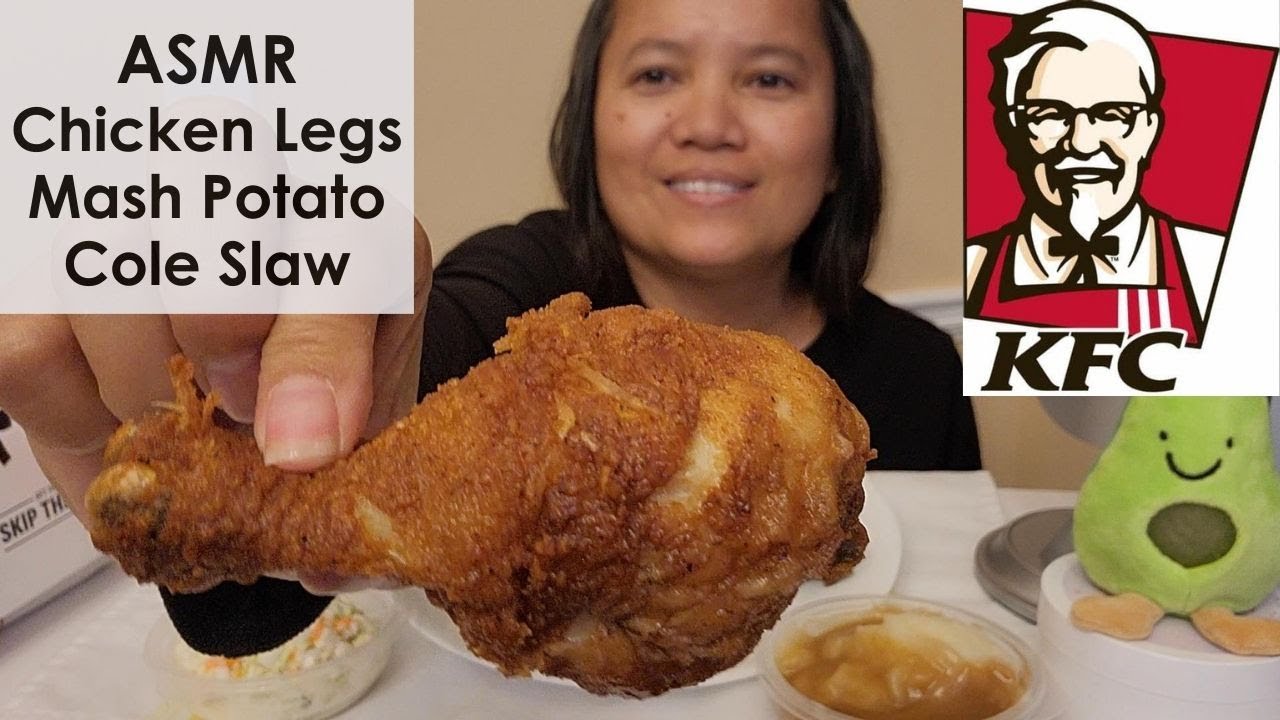 ASMR KFC's Leg & Thighs Chicken, Mash Potato, Cole Slaw, Dr. Pepper. Soft chewing sounds