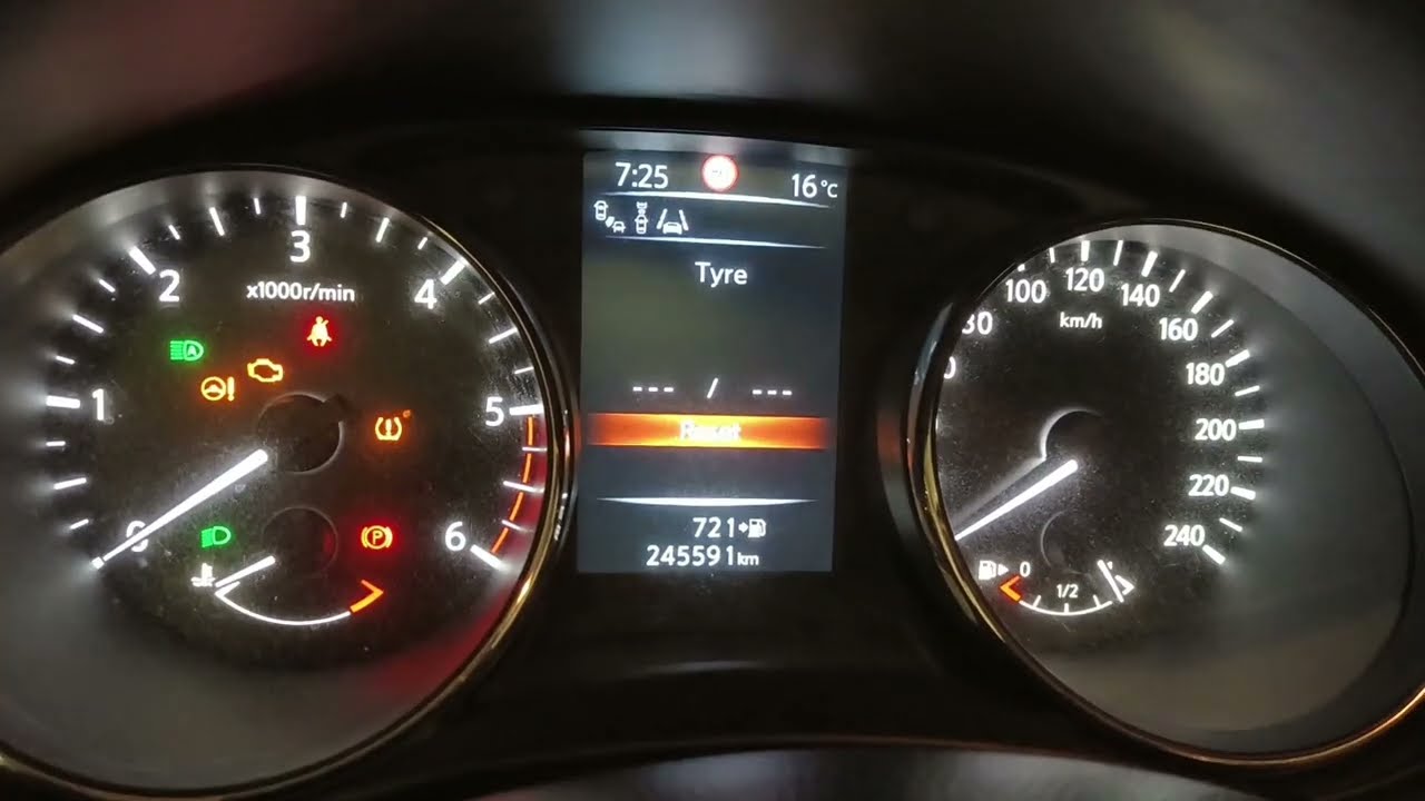 How to Reset Nissan Qashqai tyre pressure TPMS sensors in car settings.