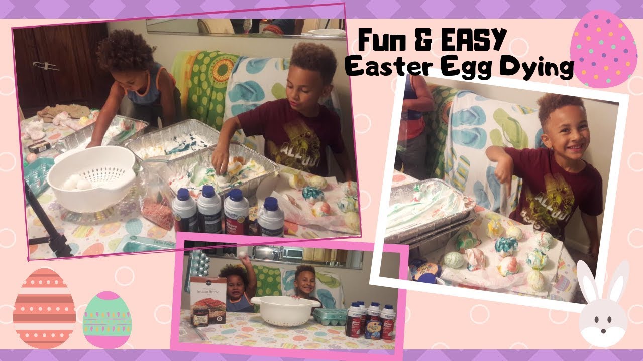 Easter Egg Coloring With A Toddler Shaving Cream Eggs Rice Eggs