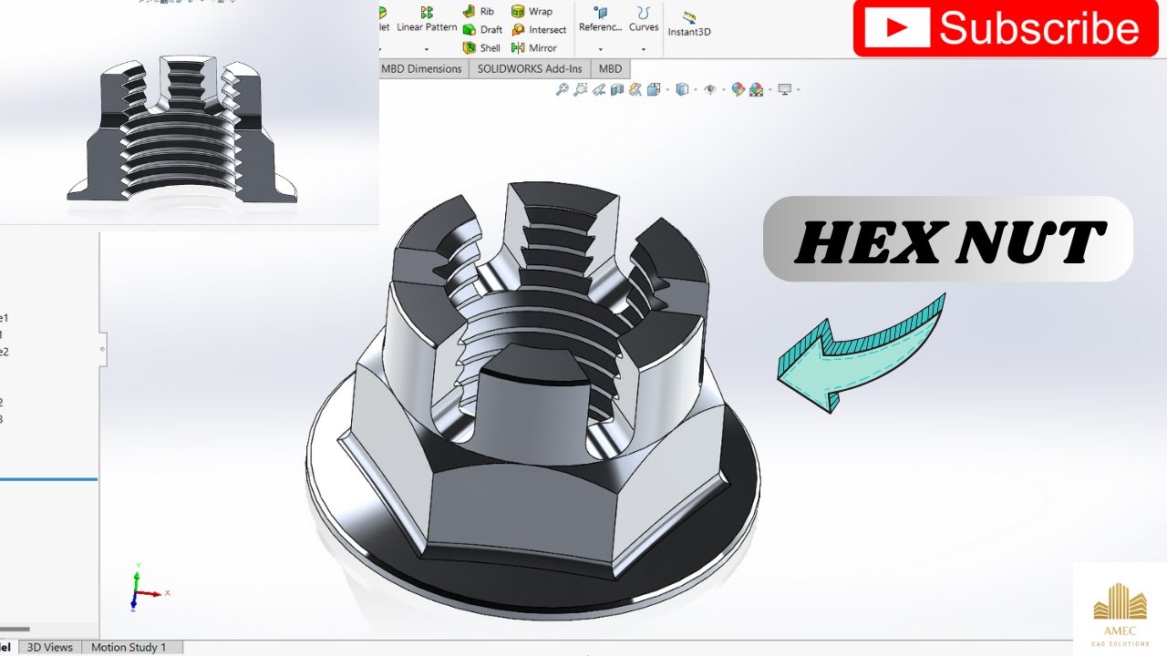 SOLIDWORKS HEX NUT Tutorial | Step by Step