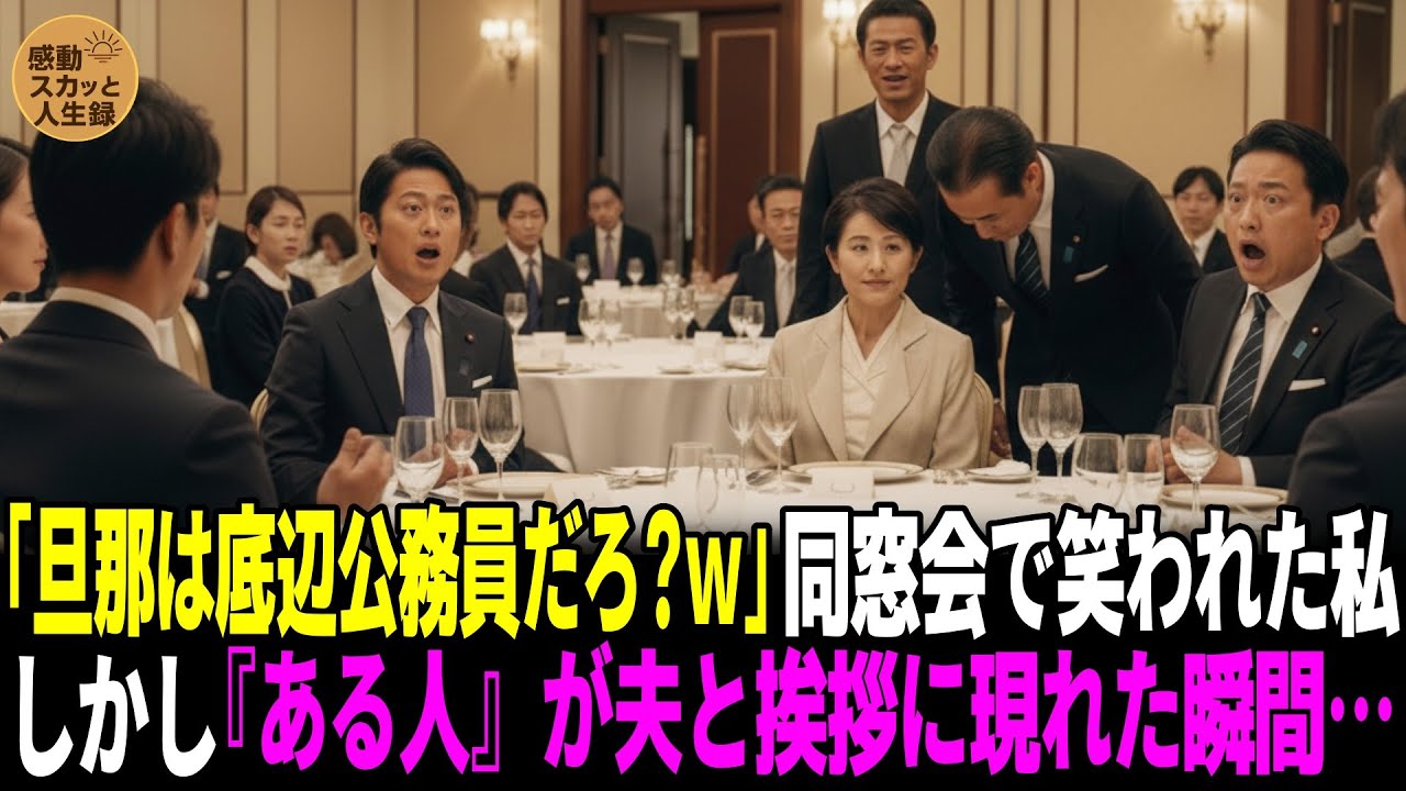 「旦那も底辺公務員だろ?w」同窓会で笑われた私。しかし、『ある人』と挨拶に来た夫に全員が凍り付く