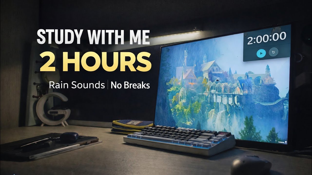 STUDY WITH ME 2 HOURS 🌧️ No Break, Deep Focus (Rain Sounds) - YouTube