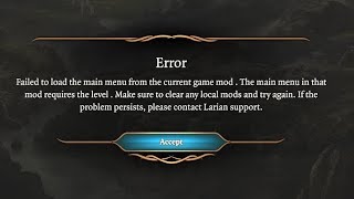 Fix Failed to load the main menu from the current game mod Error in Baldur's Gate 3 | Failed to load