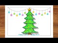 Christmas Tree🌲 Drawing l How to draw Christmas Tree Drawing for Beginners l Happy Christmas Drawing