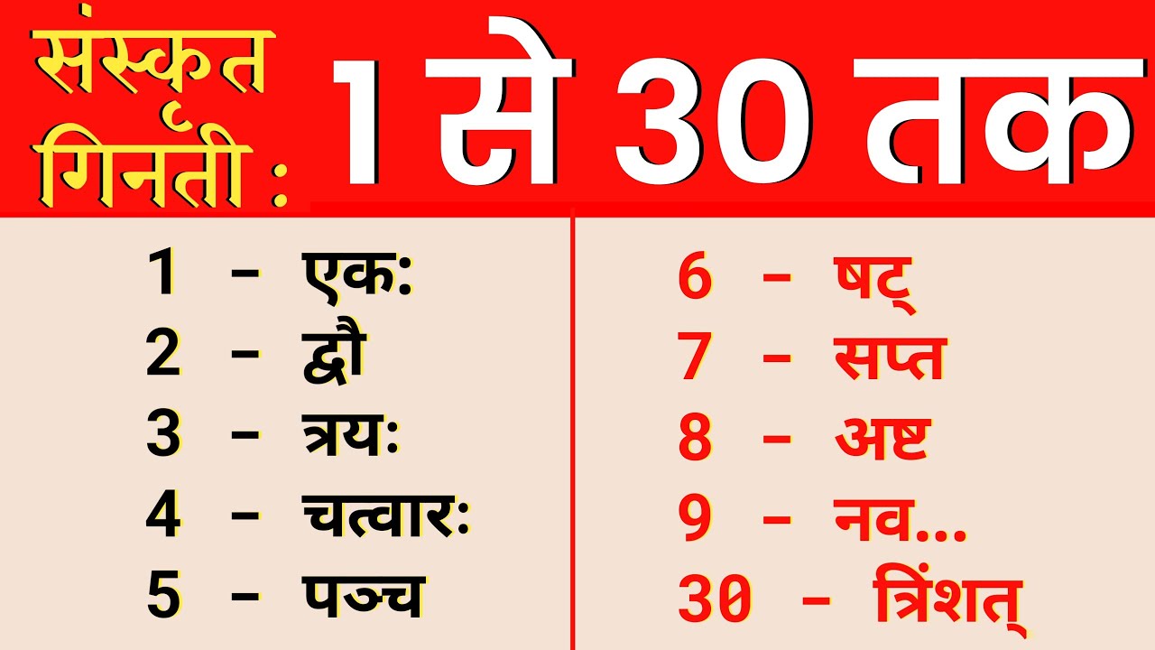 1 To 30 Numbers In Sanskrit 1 Se 30 Tak Ginti Sanskrit Mein 