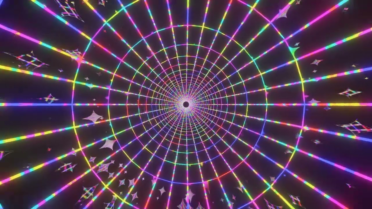 Free VJ Loop Multi Coloured Wireframe Tunnel with Shiny Stars Blender 3.3 Animation