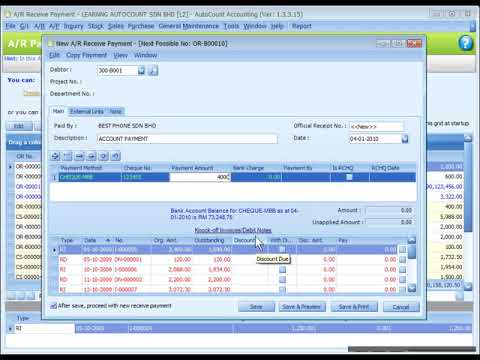 AutoCountVideo 23 AR Receive Payment & AR Credit Note Entry - YouTube