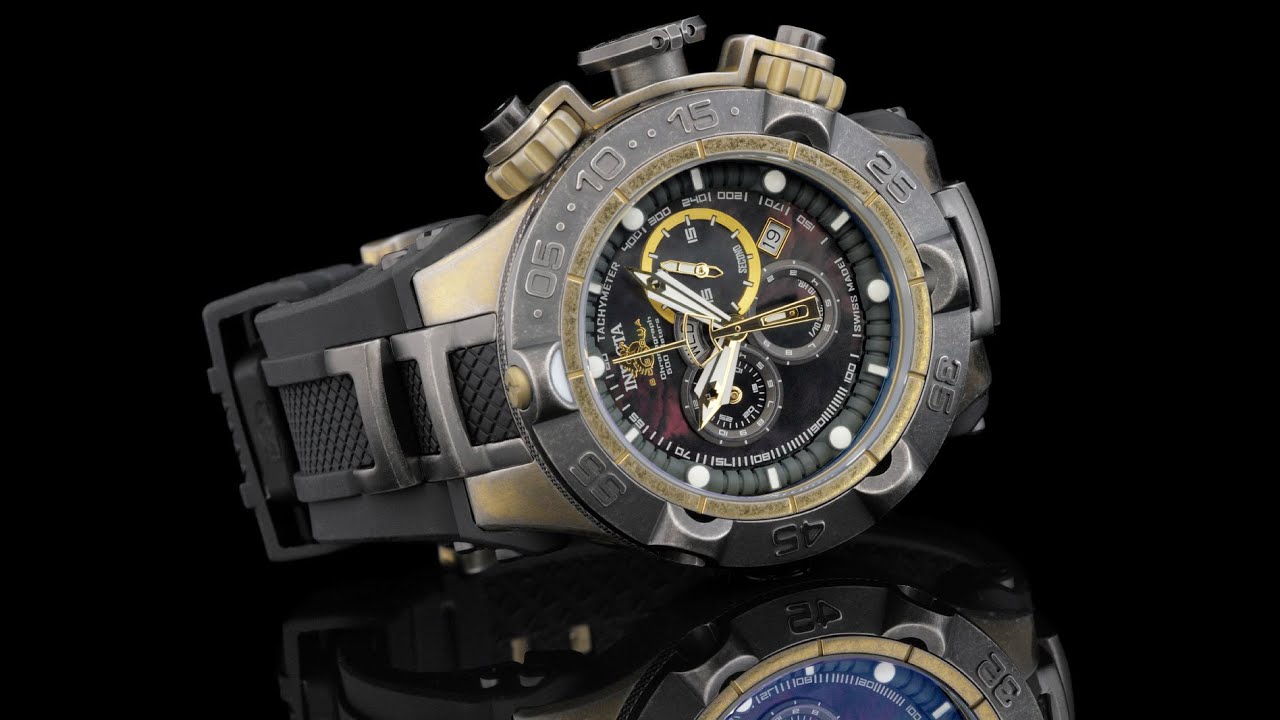 Invicta 18177 Subaqua Noma V Gunmetal & Gold Stone Polished MOP Dial Strap Watch renato raquetes