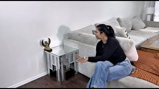 Crushed Diamond Nightstand Set of 2, Mirrored Accent End Table & Sofa Table, Fully Assembled Drop-Te