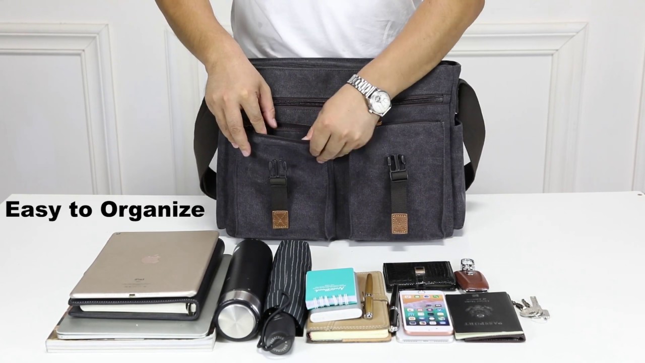 VASCHY Messenger Bag for Men Vintage Water Resistant Waxed Canvas Satchel 15.6 inch Laptop Briefcase