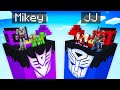JJ's Family AUTOBOT vs Mikey's Family DECEPTICON Survive Chunk Battle in Minecraft - Maizen