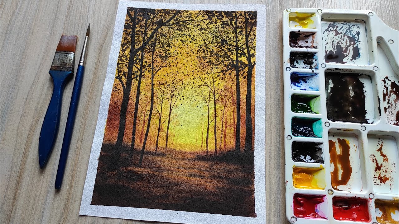 Forest Trees Watercolor Tutorial For Beginners Easy Watercolor 