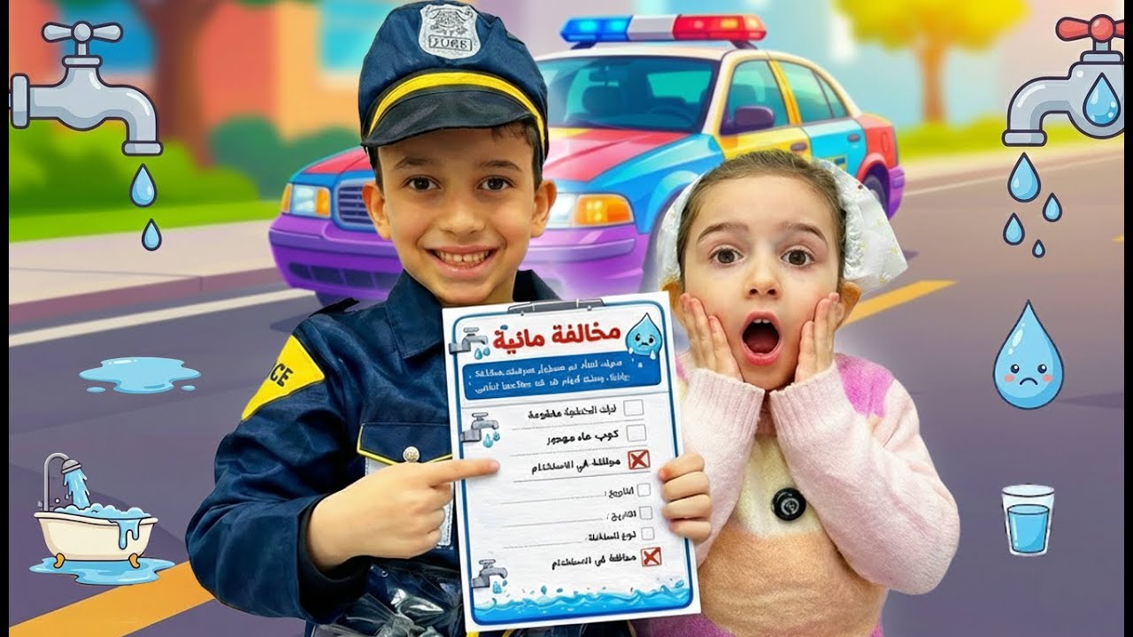 شرطي الماء خالف فرح 👮‍♂️ على الإسراف في الماء