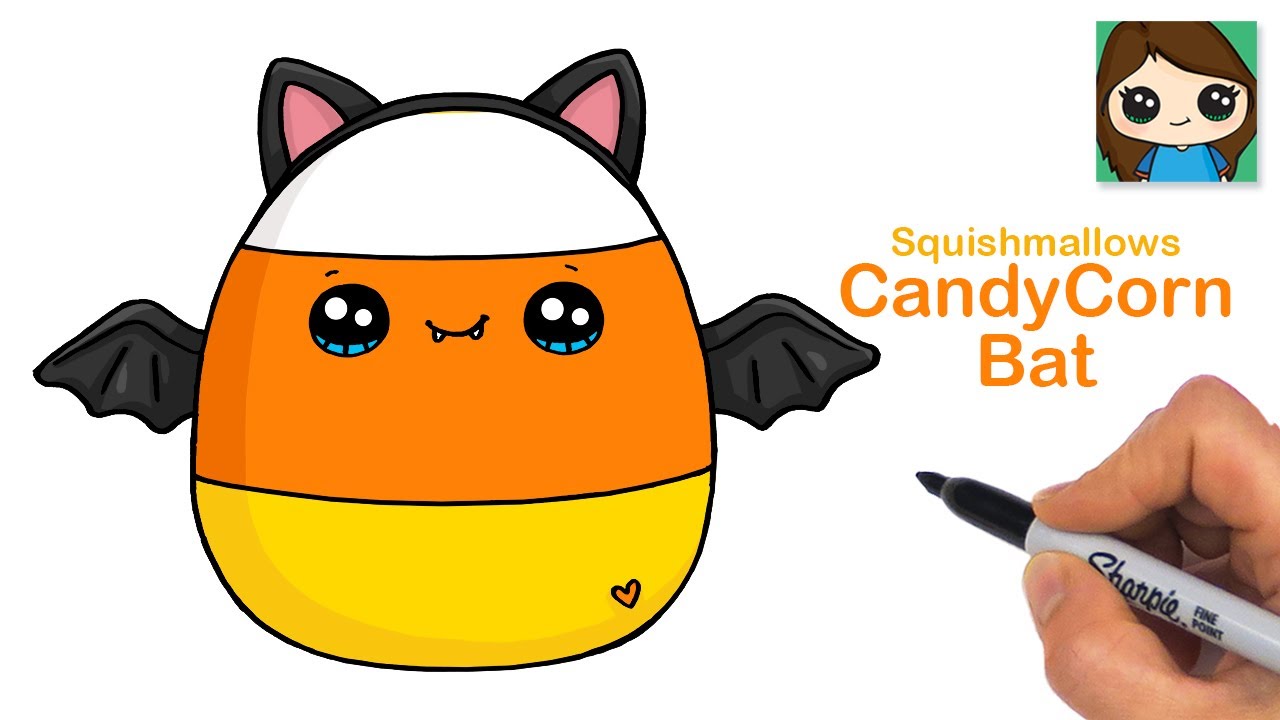 How to Draw Candy Corn Bat | Squishmallows Halloween Cute Art - YouTube