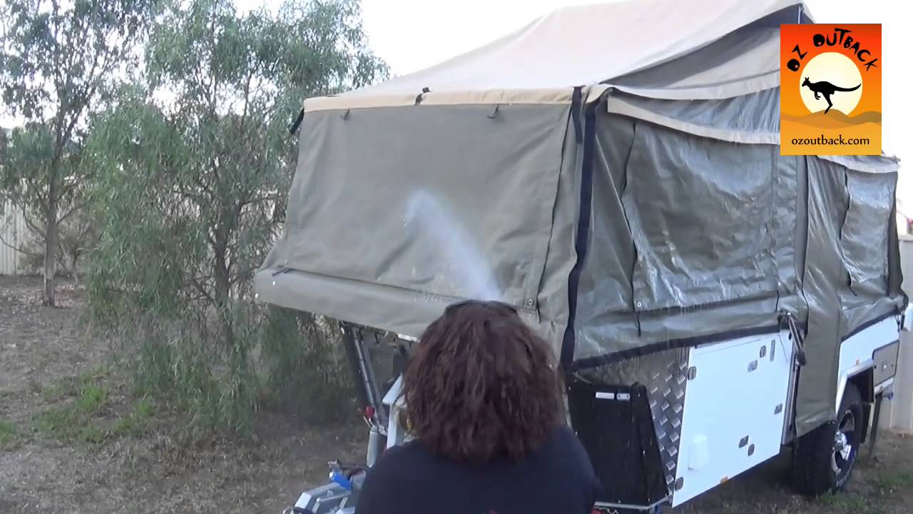 Wetting down Canvas on a Camper Trailer 