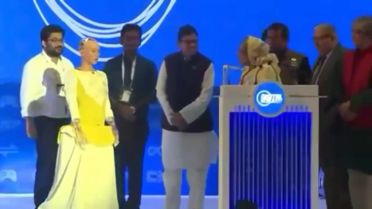 Robot Sophia talk with PM Sheikh Hasina in Digital World 2017