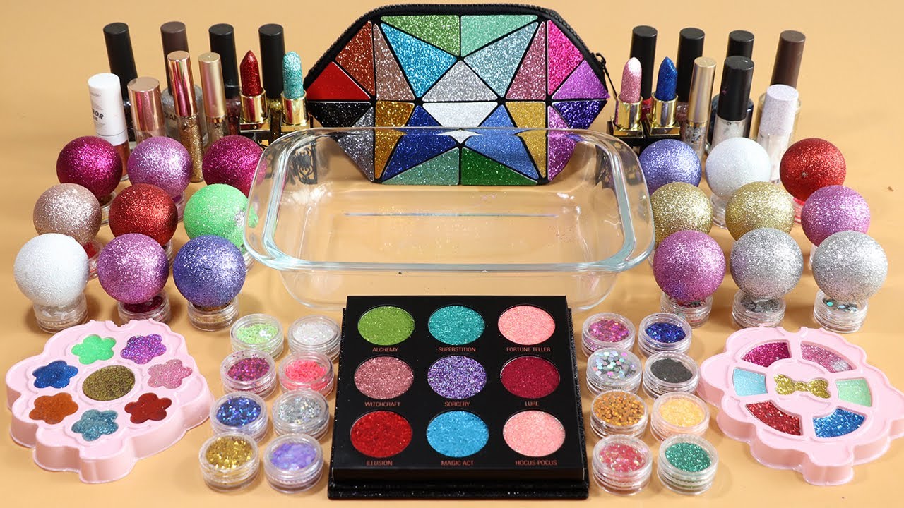 Mixing'GLITTER'Eyeshadow,Makeup and glitter Into Slime!Satisfying Slime Video!★ASMR★