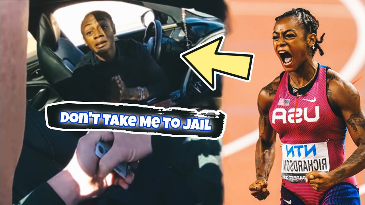 Ша'Карри Ричардсон эмоционально умоляет полицию во время остановки автомобиля, в то время как та ...