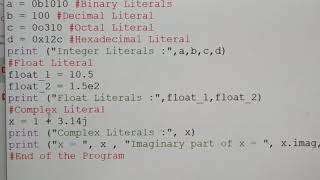 Literals used in python with example and demo, in tamil, Part 11, Chapter 5, A. Jaya Mabel Rani