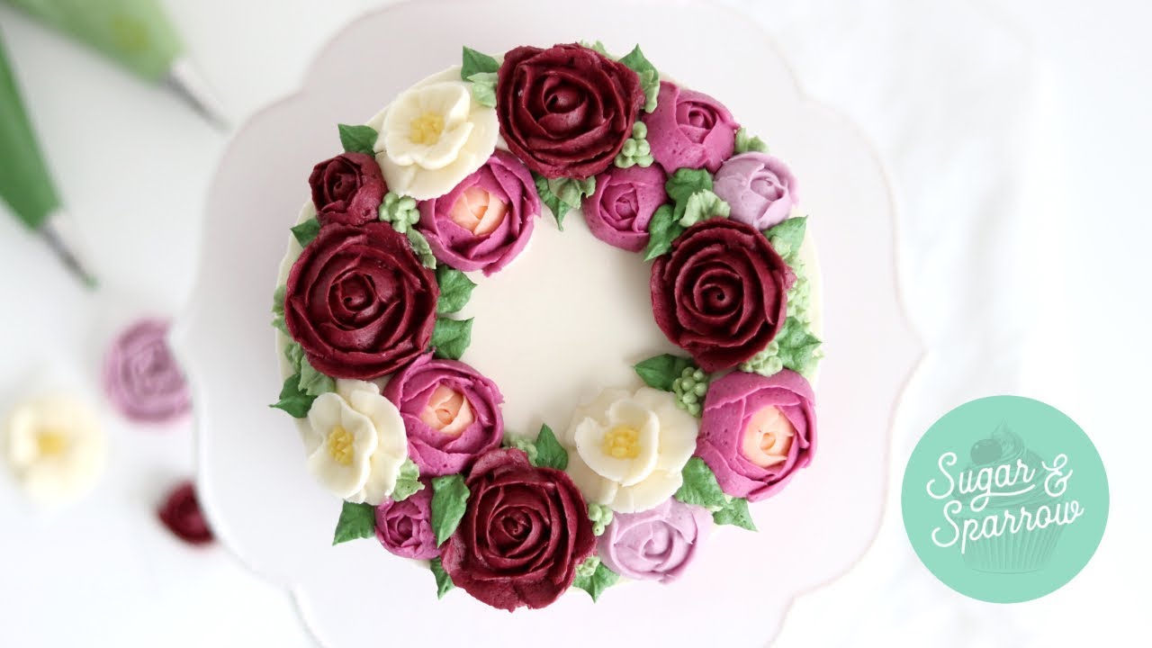 Buttercream Flower Wreath Cake Tutorial YouTube