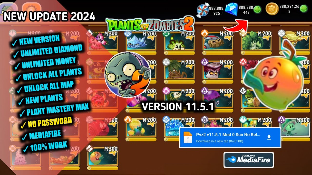 Update!! Plants vs Zombies 2 Mod Apk 11.5.1 Latest Version