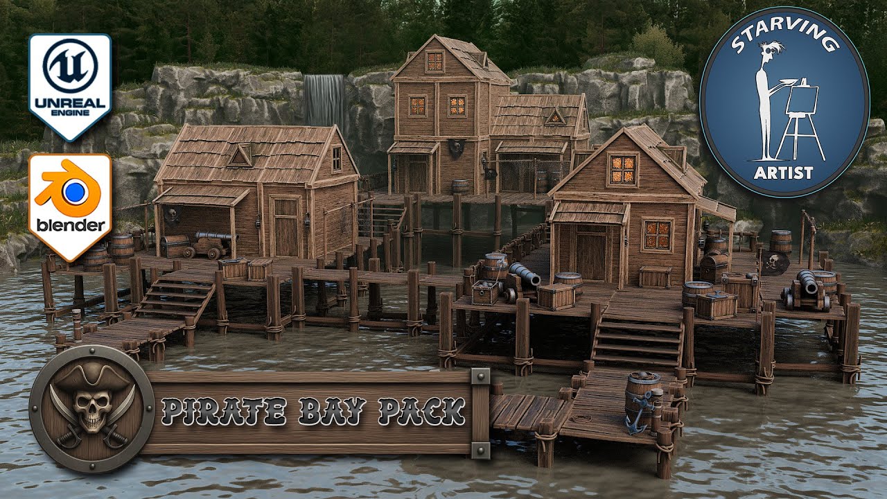 3DT Pirate Bay Modular Pack for Blender & Game Design