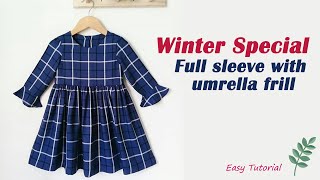 Full Sleeve With Umbrella Frill Cutting and Stitching, Winter Special 2-3 Year Baby Frock