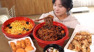 MUKBANG : ) Jjajangmyeon(black bean noodles), Jjambong(spicy seafood noodles)