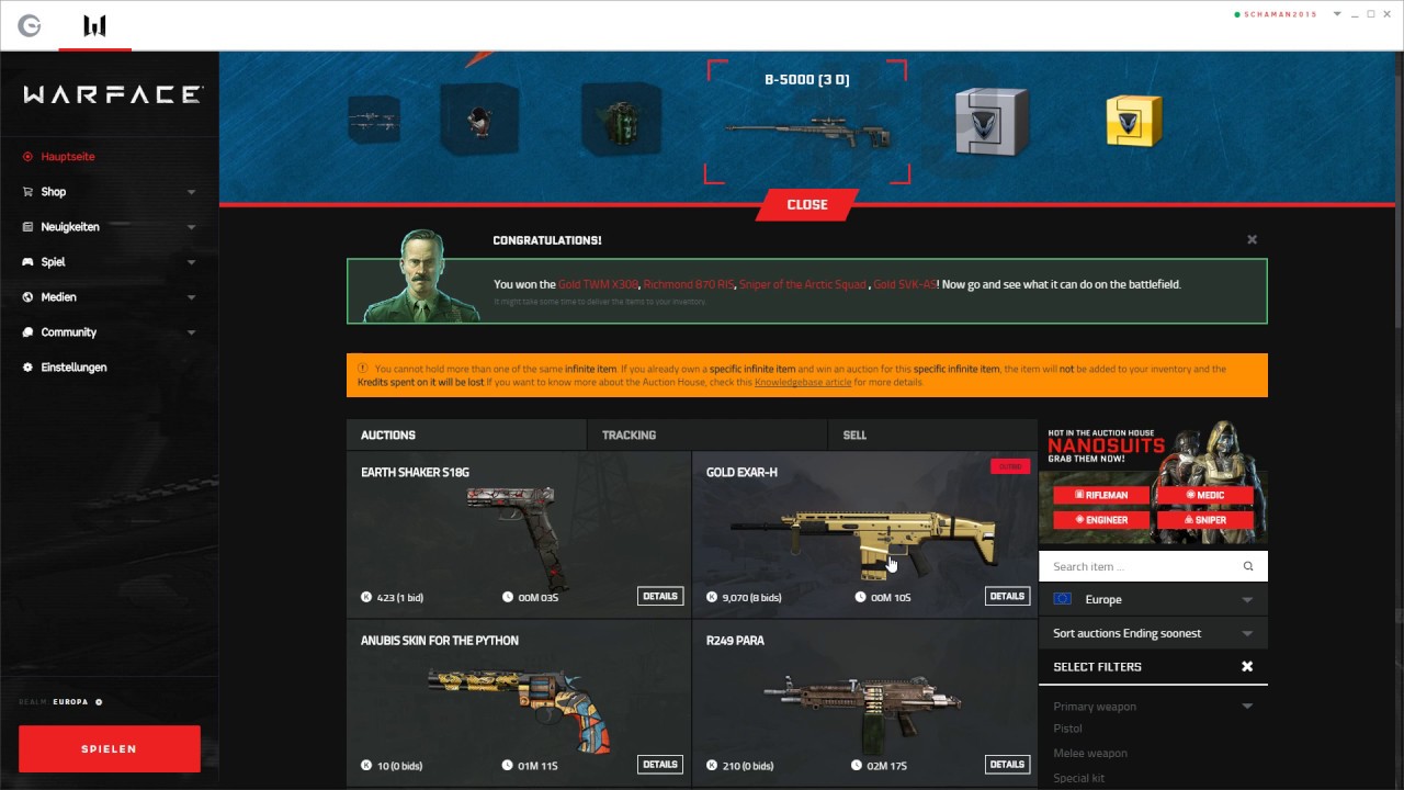 WARFACE(eu)2016 AUKTION# EXAR-H GOLD (PERMANENT)