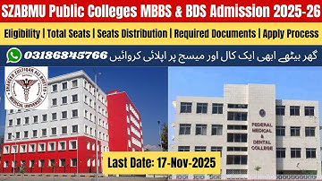 SZABMU MBBS & BDS Admission 2025 | SZABMU Admission 2025 | MBBS Admission 2025 | BDS Admission 2025