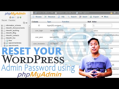How to reset your Wordpress admin password via PHPmyAdmin?