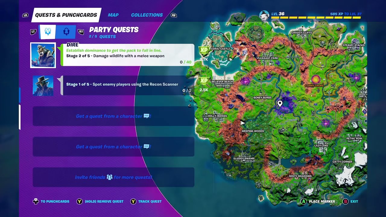 Stage 2 of 5: Damage wildlife with a melee weapon Dire challenge quest punchcard