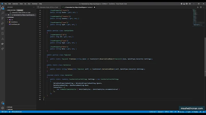 Convert JSON to C# Classes in Visual Studio and VS Code