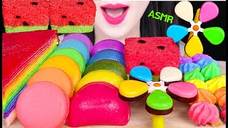 ASMR RAINBOW FOODS *WATERMELON SQUARE, RICE CAKE, CREPE CAKE 무지개 바람떡, 수박떡, 바람개비 초콜릿 먹방 JANE ASMR 제인