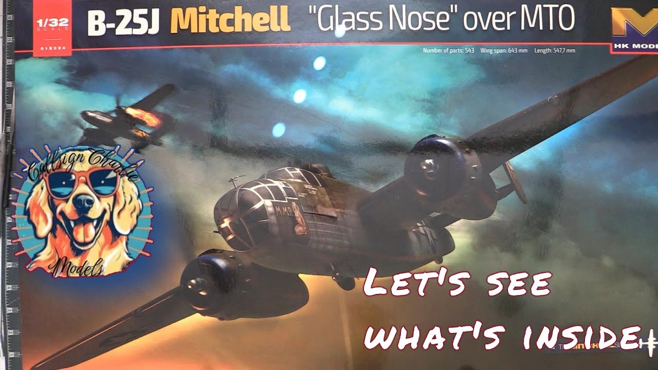 Обзор модели HK Models 1/32 B-25J Mitchell Glass со стеклянным носом над МТО в коробке