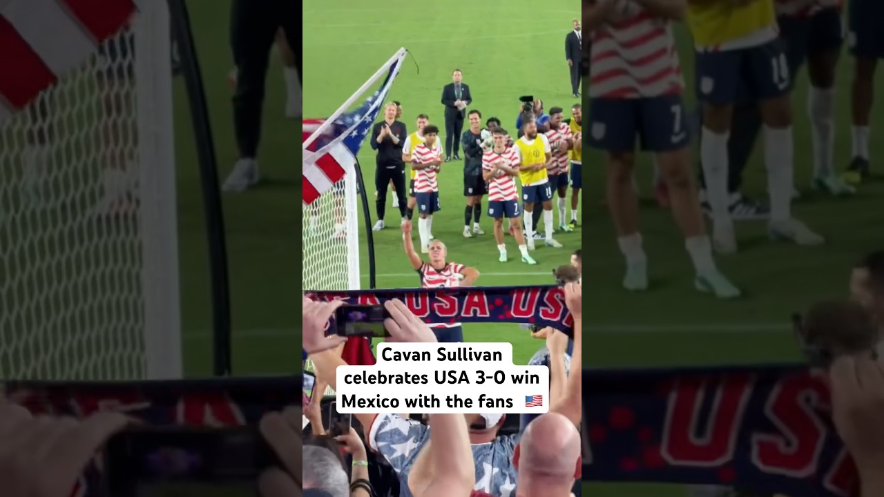Cavan Sullivan celebrates USMNT 3-0 win over Mexico with the fans 🎉🇺🇸