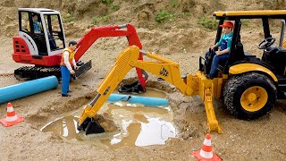 Cars encountered a problem with a broken water pipe | Excavator proptly Rescue | BIBO STUDIO