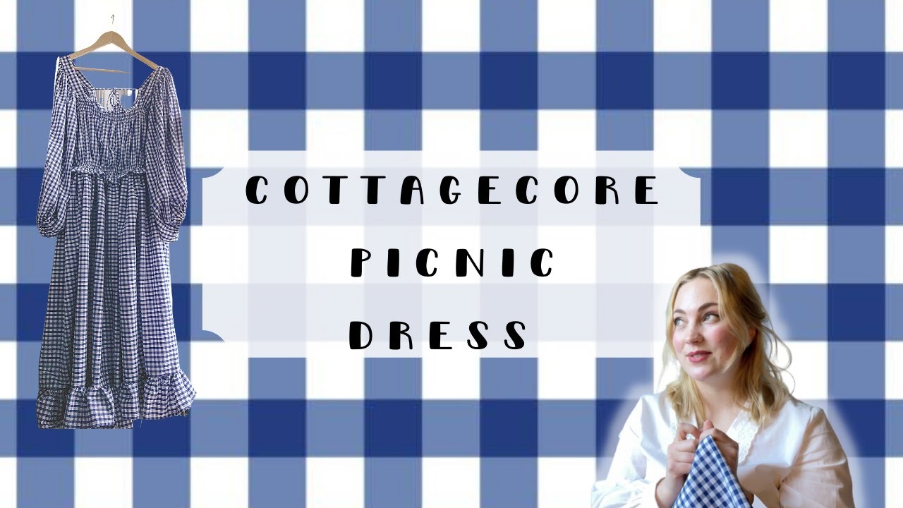 Blue Gingham Cottage Core Picnic Dress DIY Sewing Project