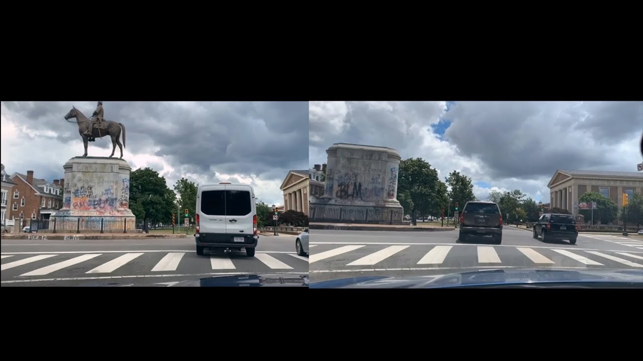 Driving Monument Avenue in Richmond VA Split Screen Before and After