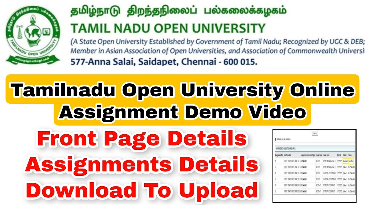 tamilnadu open university assignment