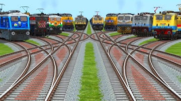 🪞10 Trains Crossing At Bumpy Curves Railroad Tracks || train simulator || indian train simulator 