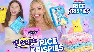 Peeps Rice Krispies🩷🩵💛#ricekrispietreats #peeps #marshmallow #dessert #easy @KelloggsRiceKrispies