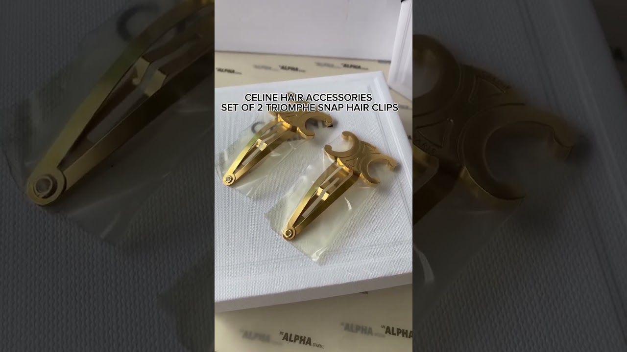 New Celine Gold Hair Clips set of 2 Celine CELINE Hair Accessories Set Of 2 Triomphe Hair Clips  main image 3