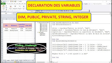 Langage VBA Excel Vidéo N°7- Déclaration des variables بالدارجة