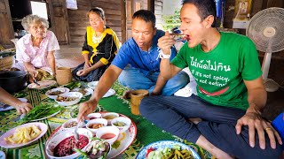 Thai Farm Food!! 3 HUGE VILLAGE MEALS - Unseen Thai + Lao Food on the Mekong River!!