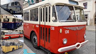 Historické autobusy a trolejbusy v Jihlavě 2023.Karosa ŠM11,732, 952, ŠKODA TR 7, 8, 9 ,14, 15 SANOS