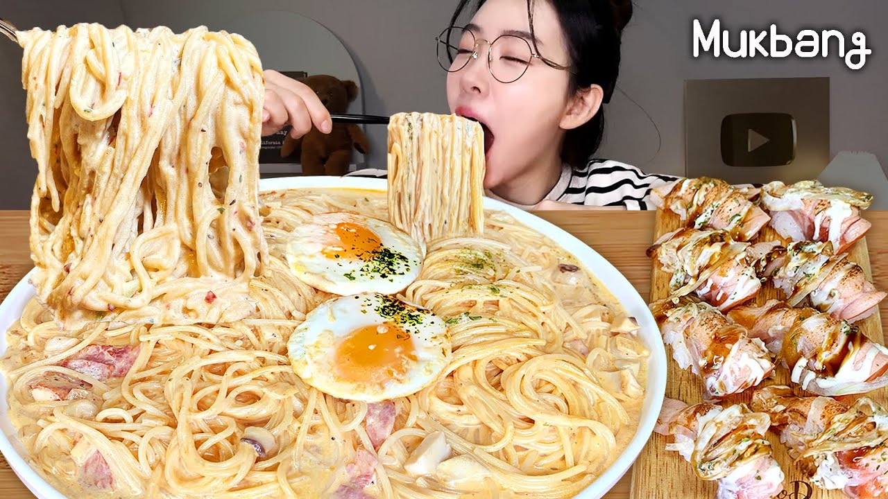 꾸덕꾸덕 진~한 머쉬룸 크림파스타에 사르르 녹는 구운연어 초밥 🍣ㅣ파스타 먹방 cream pasta asmr mukbang