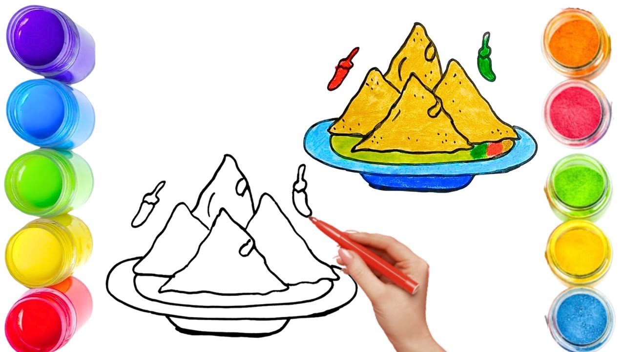 How To Draw A Cute Samosa Drawing, Painting & Coloring For Kids and ...